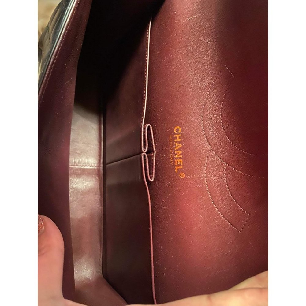 100% Authentic CHANEL Quilted Double Flap Jumbo Lambskin Black Shoulder Bag - Picture 13 of 16